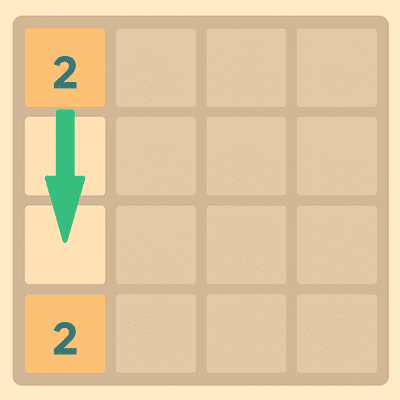 Combinar un 2 con otro 2 para formar un 4 en 2048